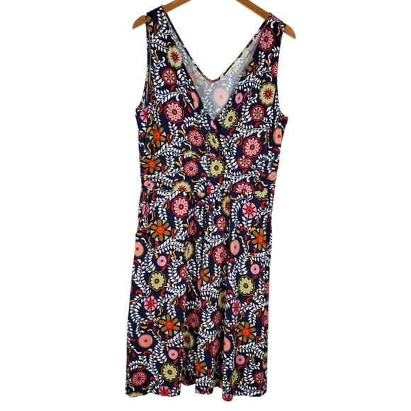 Boden Effie V-Neck Jersey Dress US Sz 16-18 Blue Multi Floral Pockets Sleeveless - Picture 1 of 12